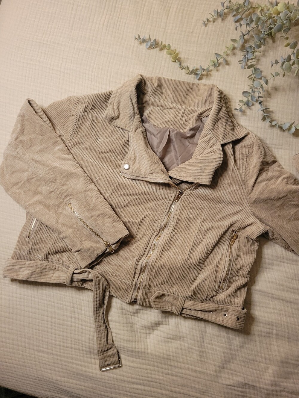 Corduroy Moto Jacket in Beige - Women